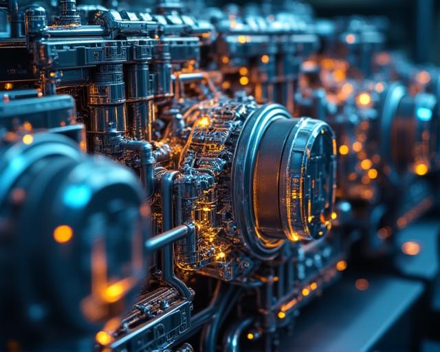 Close up of a marine engine with augmented reality diagnostic data overlays